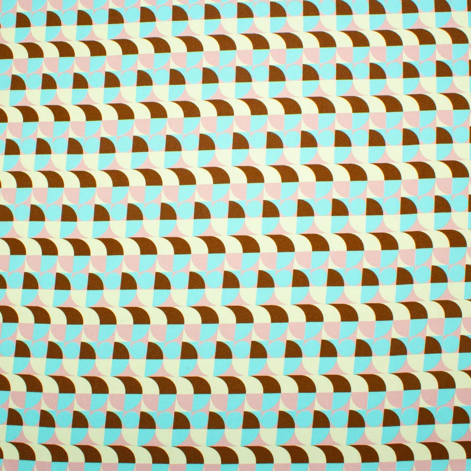 Aqua, Brown & Pink Geo Printed Silk Twill (A 1.60m Piece)