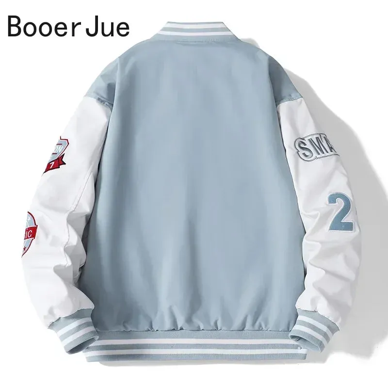Baseball Bomber Jacket Men Hip Hop Bone Letter Patchwork Leather Jackets Streetwear Unisex College Coats