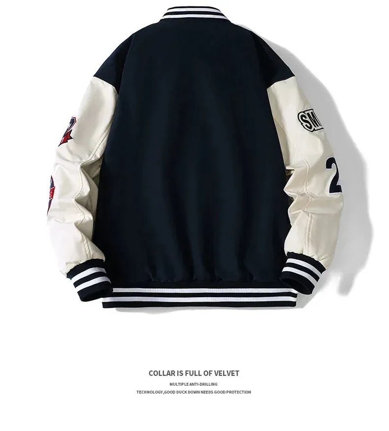 Baseball Bomber Jacket Men Hip Hop Bone Letter Patchwork Leather Jackets Streetwear Unisex College Coats