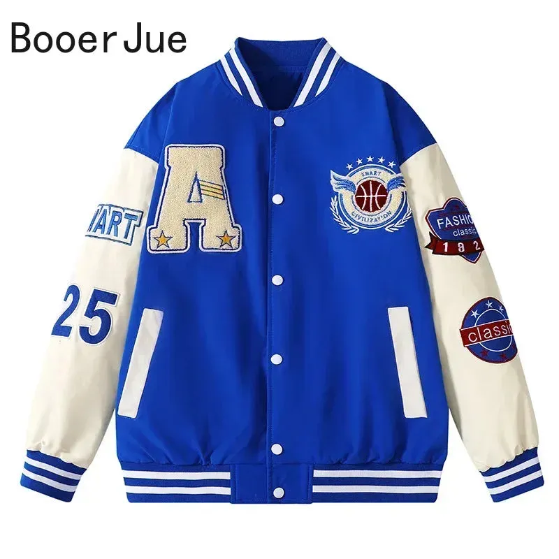 Baseball Bomber Jacket Men Hip Hop Bone Letter Patchwork Leather Jackets Streetwear Unisex College Coats