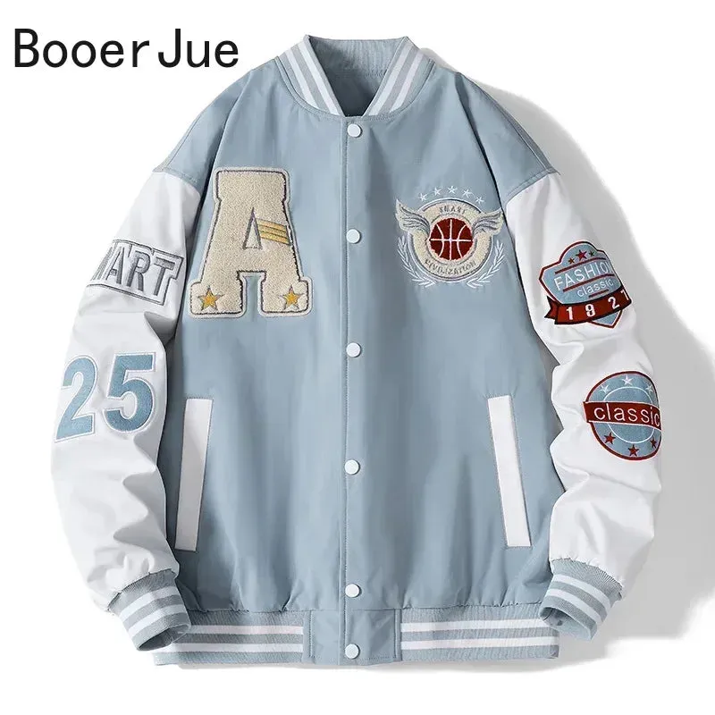 Baseball Bomber Jacket Men Hip Hop Bone Letter Patchwork Leather Jackets Streetwear Unisex College Coats