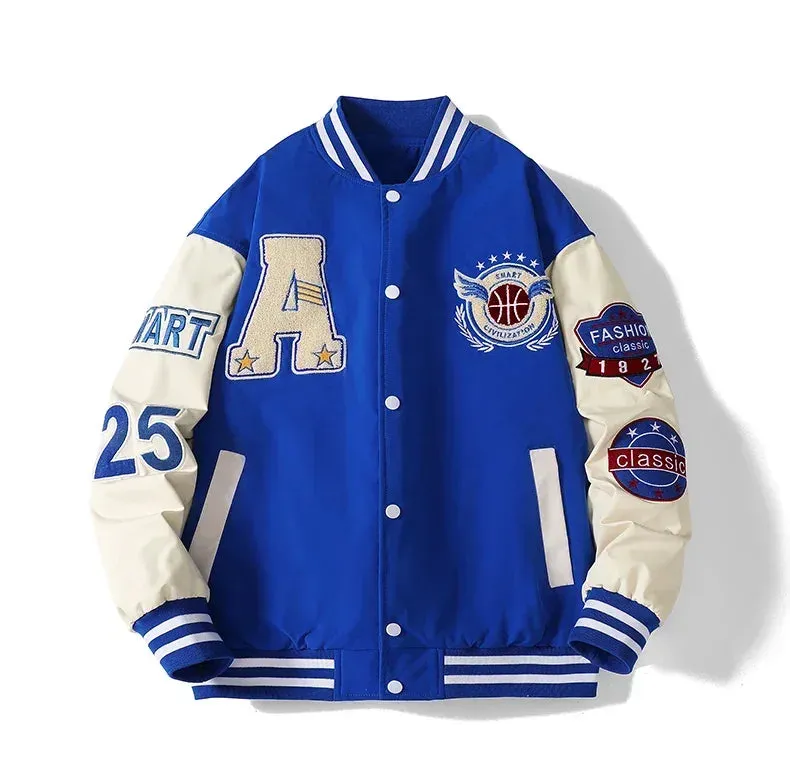 Baseball Bomber Jacket Men Hip Hop Bone Letter Patchwork Leather Jackets Streetwear Unisex College Coats