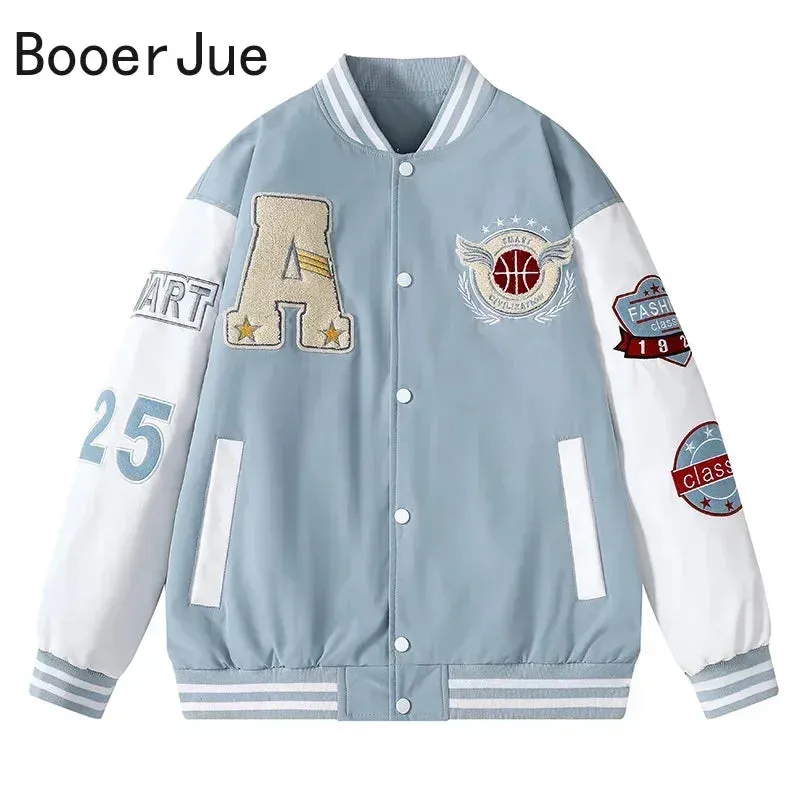 Baseball Bomber Jacket Men Hip Hop Bone Letter Patchwork Leather Jackets Streetwear Unisex College Coats