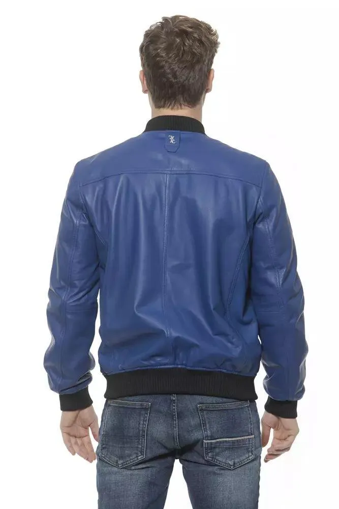 Billionaire Italian Couture Blue Leather Jacket