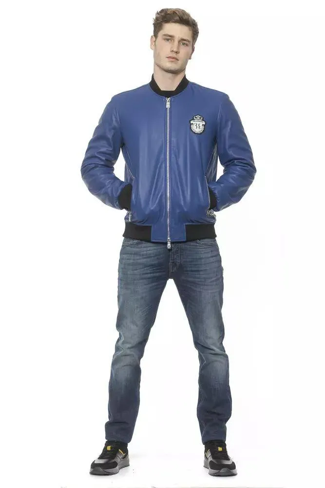 Billionaire Italian Couture Blue Leather Jacket