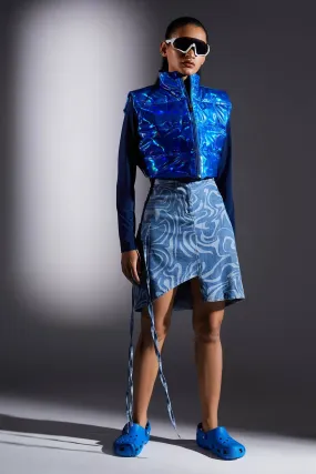 Blue Metallic Leather Jacket