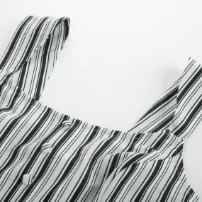 BP Women Vintage Striped Peplum Hem Tops Sleeveless Square Neck A-Line Tops