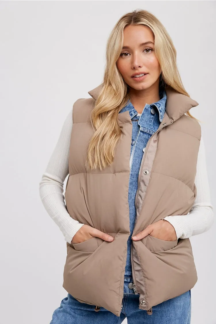 Denim Layer Puffer Vest (Mushroom)