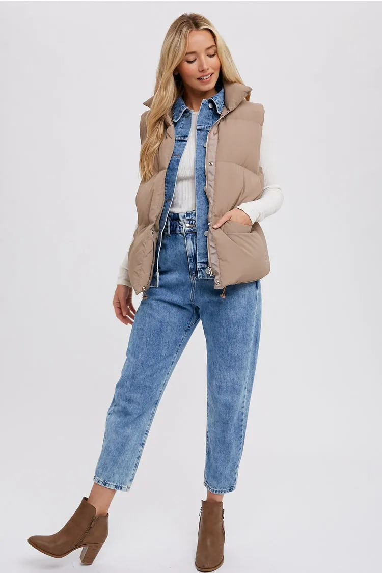 Denim Layer Puffer Vest (Mushroom)