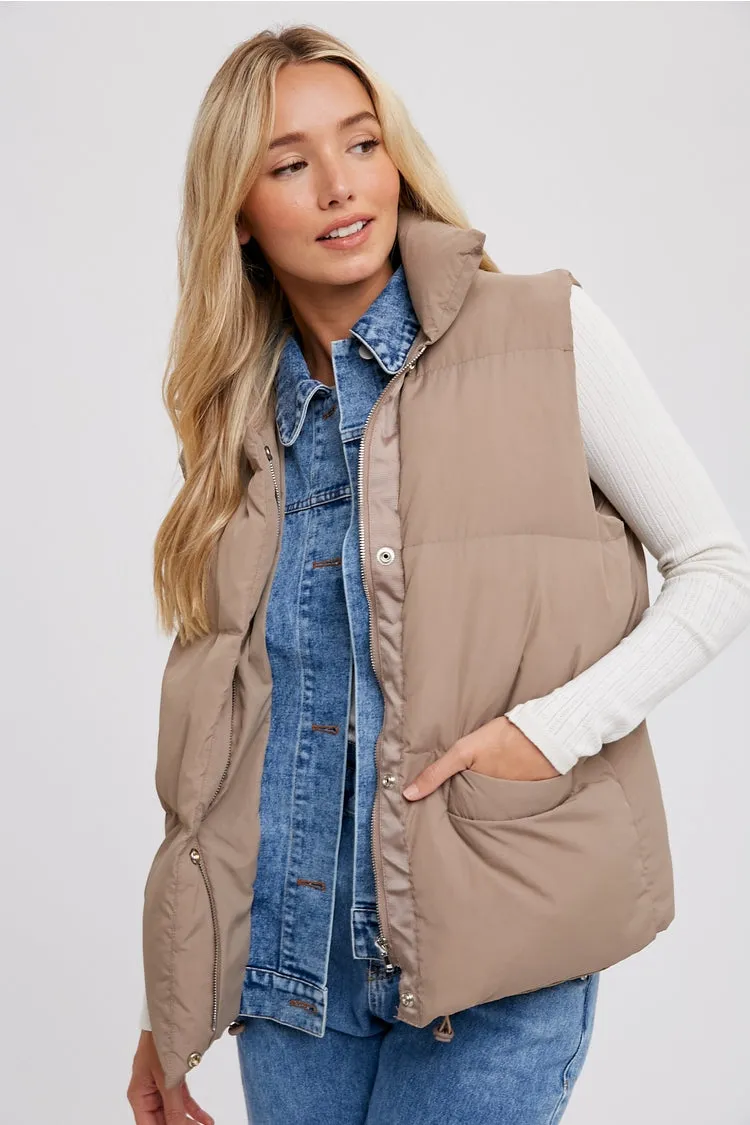 Denim Layer Puffer Vest (Mushroom)