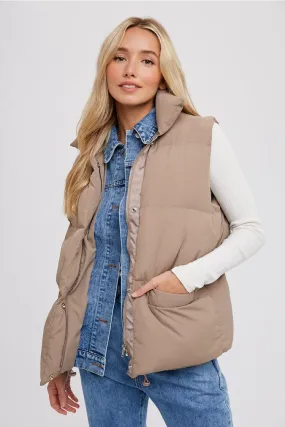 Denim Layer Puffer Vest (Mushroom)