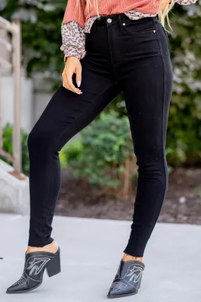 High Waist Tummy Control Shield Pockets Skinny - Black