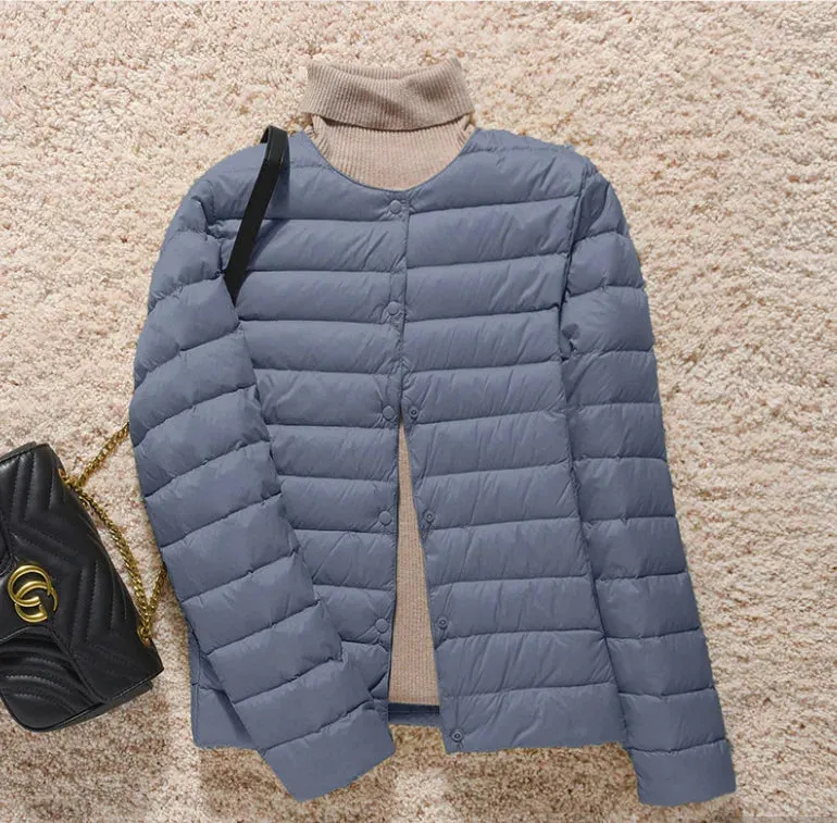 Korean Slim Fit O-neck V-neck Female Short Puffer Coat