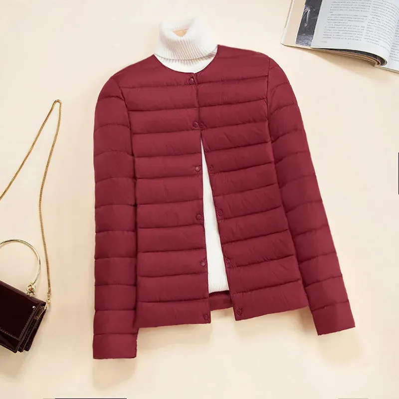 Korean Slim Fit O-neck V-neck Female Short Puffer Coat