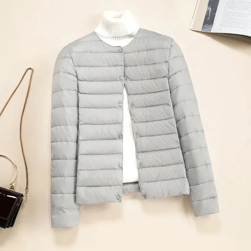Korean Slim Fit O-neck V-neck Female Short Puffer Coat