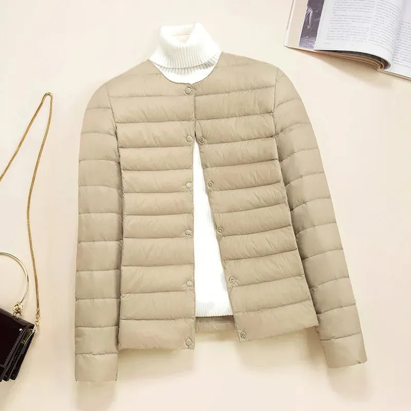 Korean Slim Fit O-neck V-neck Female Short Puffer Coat