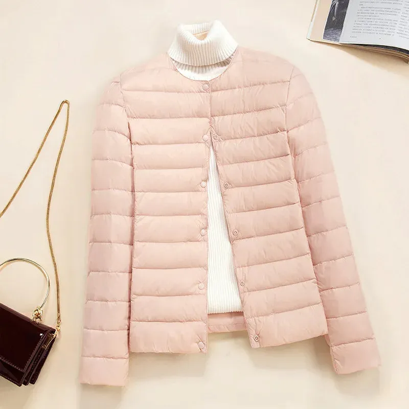 Korean Slim Fit O-neck V-neck Female Short Puffer Coat