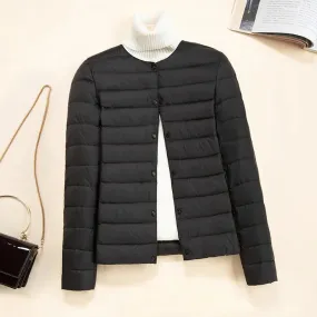 Korean Slim Fit O-neck V-neck Female Short Puffer Coat