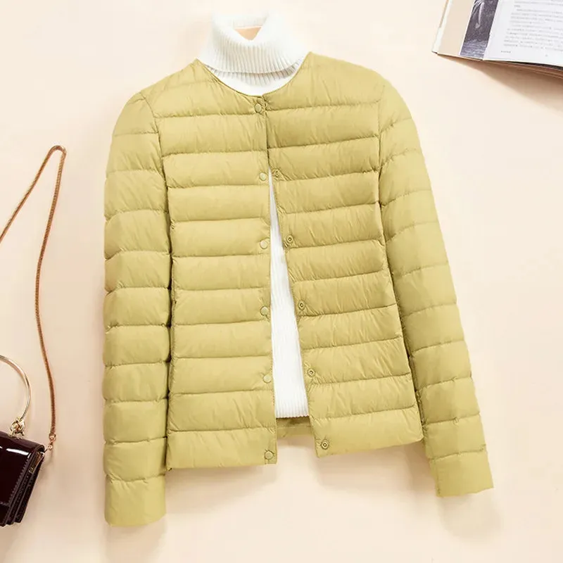 Korean Slim Fit O-neck V-neck Female Short Puffer Coat