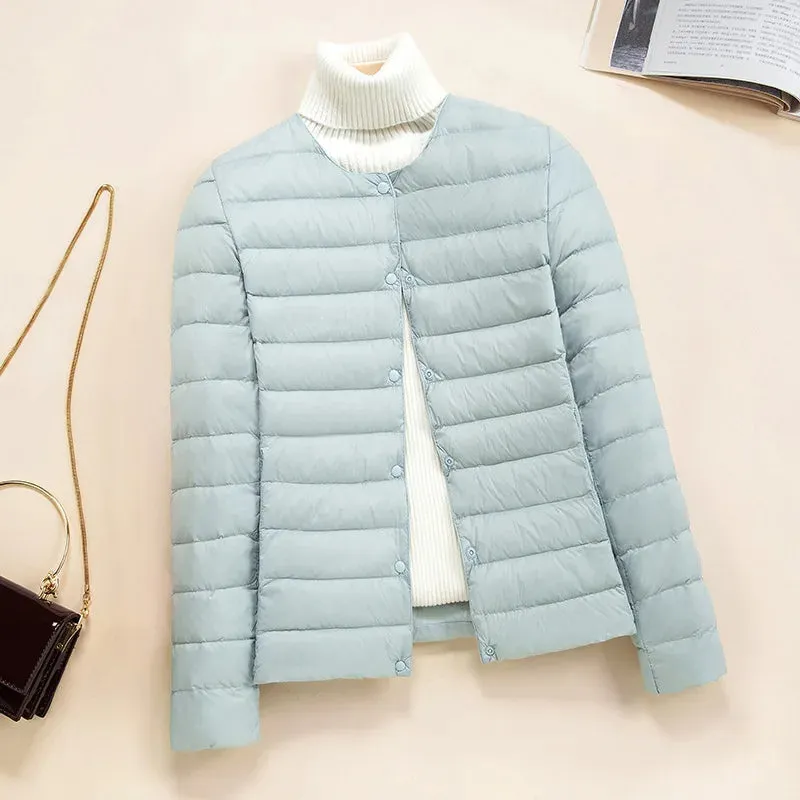 Korean Slim Fit O-neck V-neck Female Short Puffer Coat