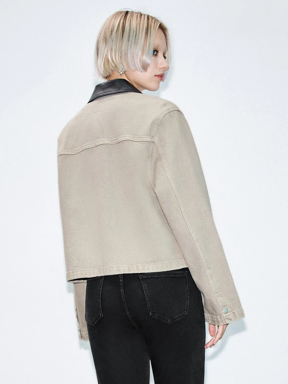 Leather Collar Denim Jackets
