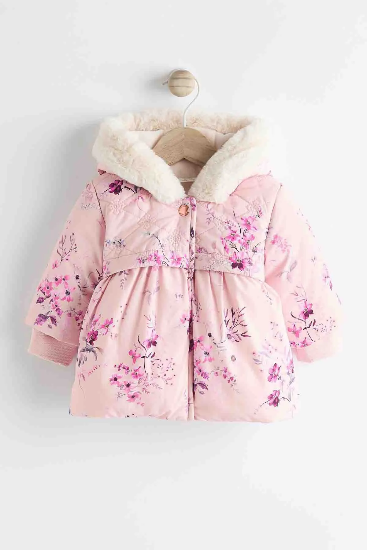 Pink Floral Baby Hooded Puffer Coat