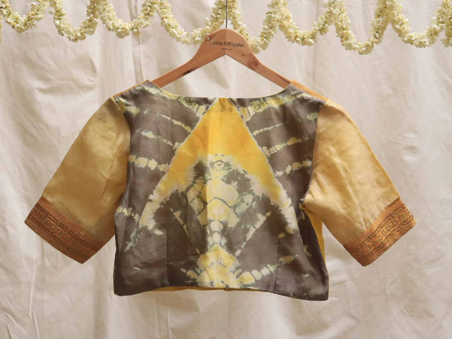 School bus yellow, crepe silk, Hand embroidery blouse
