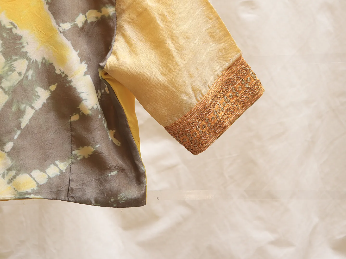 School bus yellow, crepe silk, Hand embroidery blouse